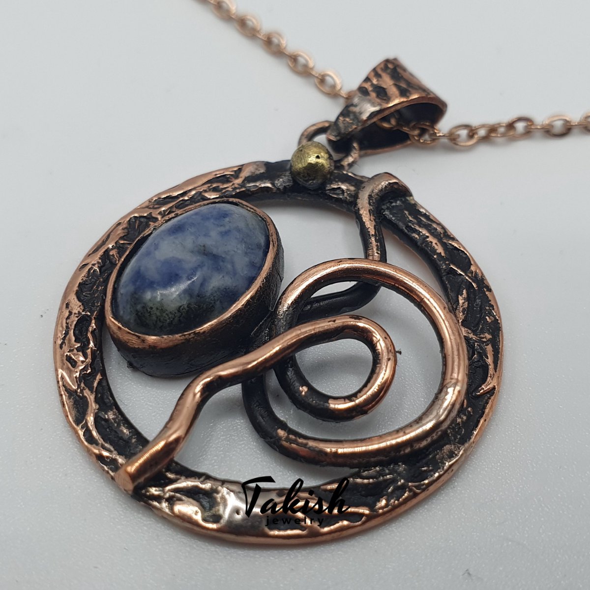 Handgemaakte Koperen Ketting met Sodalit Steen - Elegant Accessoire voor Elke Gelegenheid - 50cm Lengte, 10g Lichtgewicht