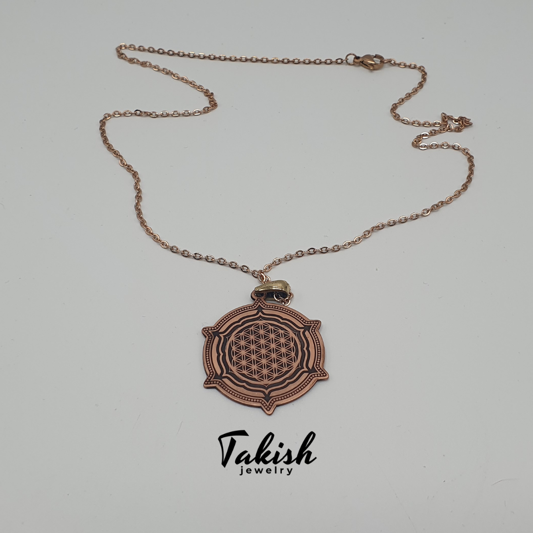 Mythische Levensboom & Lotus Hanger Ketting, 50cm, Puur Natuurlijk Koper, Dubbelzijdig Design, Lichtgewicht 7g