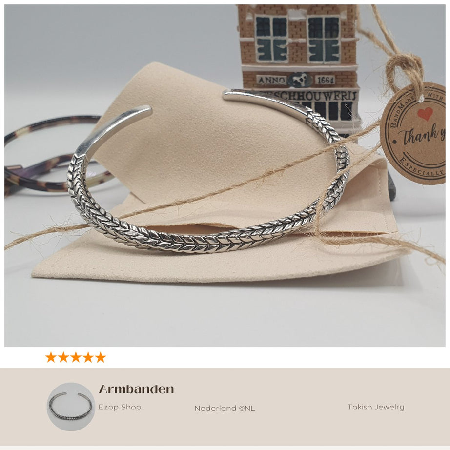 Retro Mode Armband voor Mannen en Vrouwen - Handgemaakt Legeringssieraad met Gegraveerd Bladontwerp