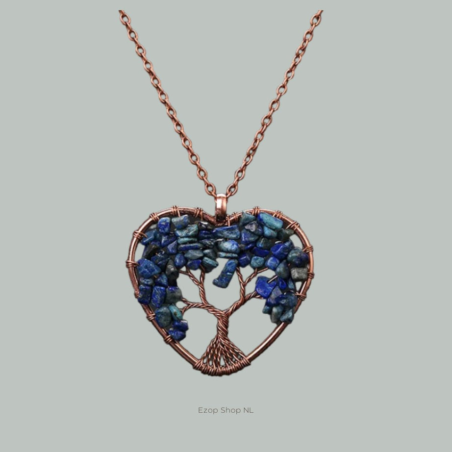 Lapis Lazuli Mode Boom van Leven Hanger Ketting - Unieke Natuursteen Healing Sieraad