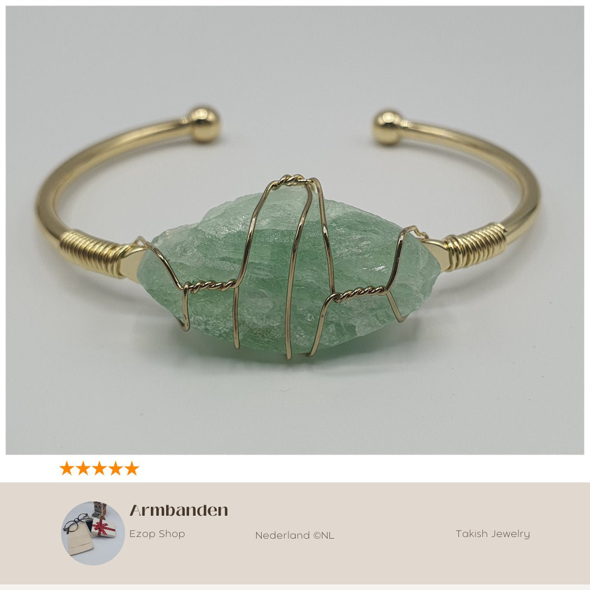 Handgemaakte Koperen Armband met Groene Fluorite Natuursteen - Unieke Sieraden