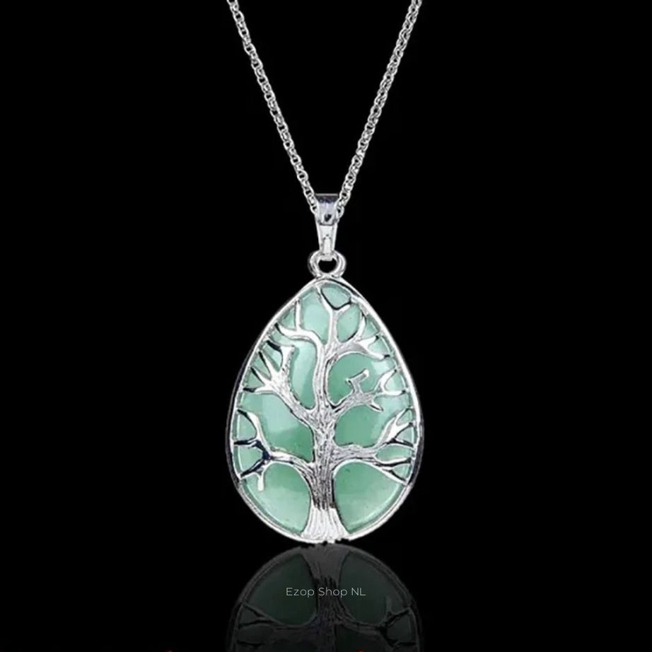 Green Aventurine Tree of Life Waterdruppel Hanger Ketting - Unisex Sieraad