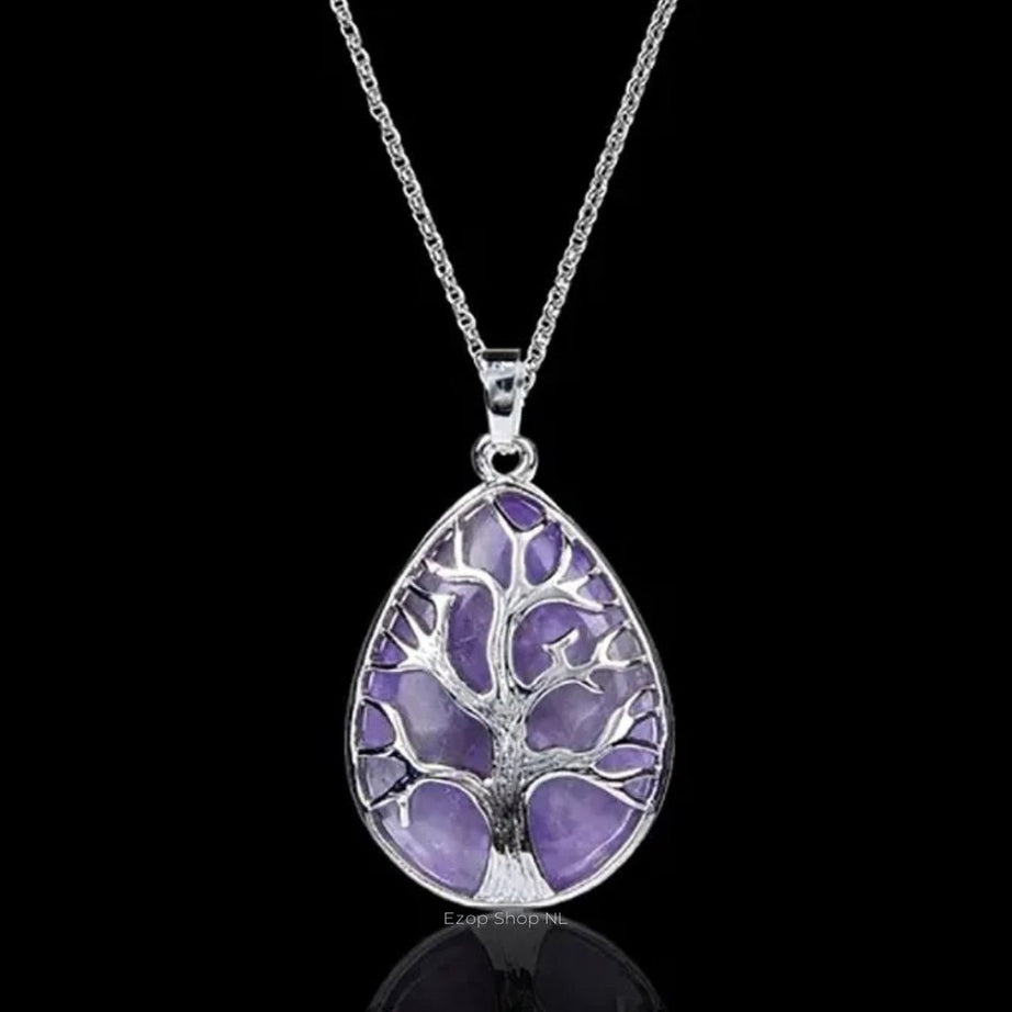 Amethyst Tree of Life Waterdruppel Hanger Ketting voor Mannen en Vrouwen