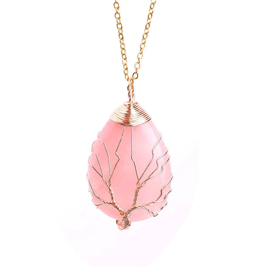 Luxueuze Handgemaakte Rozenkwarts Levensboom Ketting