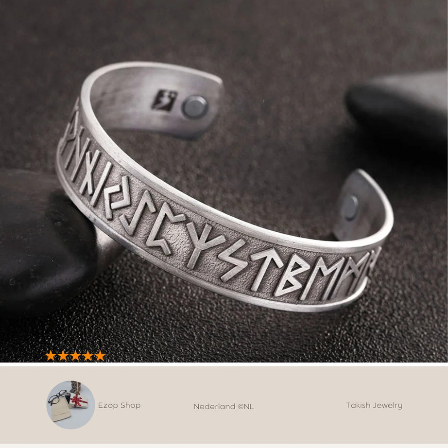 Viking Oud Letter Legering Manchet Armband - Talisman voor Gezondheid en Geluk