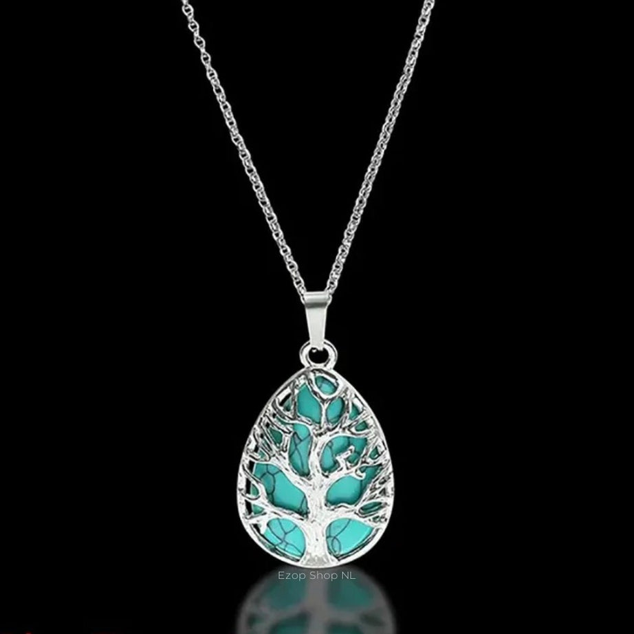 Blue Turquoise Tree of Life Waterdruppel Hanger Ketting - Uniseks Sieraad