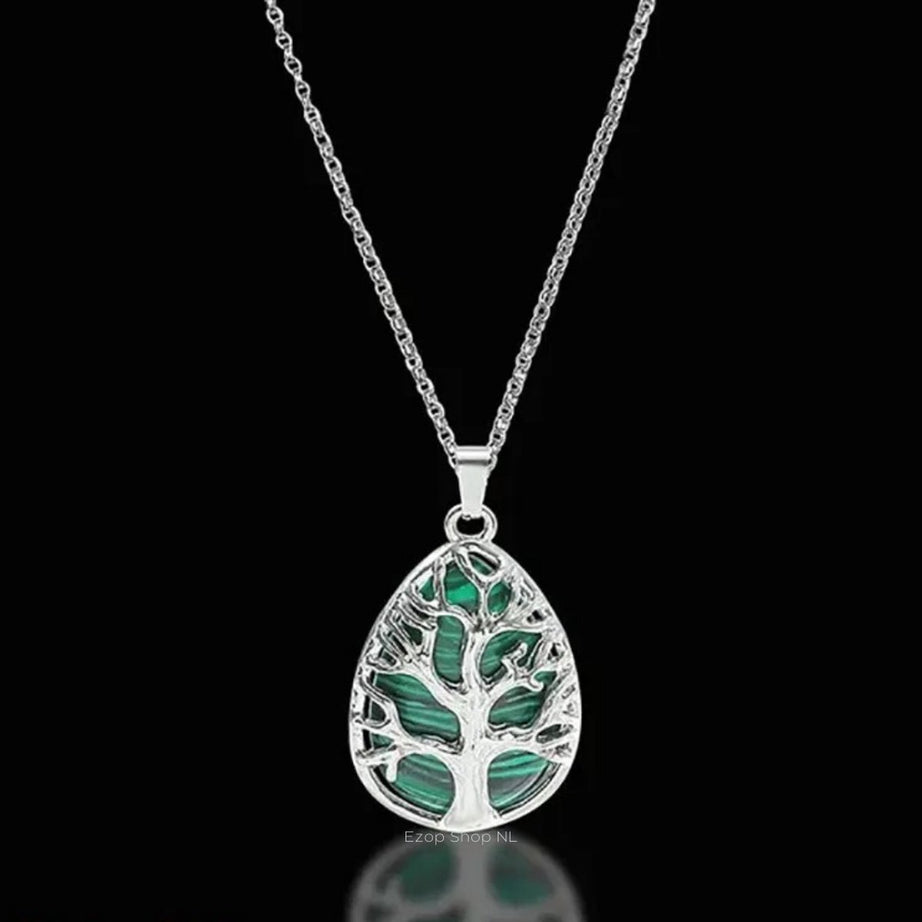 Malachite Tree of Life Waterdruppel Hanger Ketting - Uniek Sieraad voor Mannen en Vrouwen