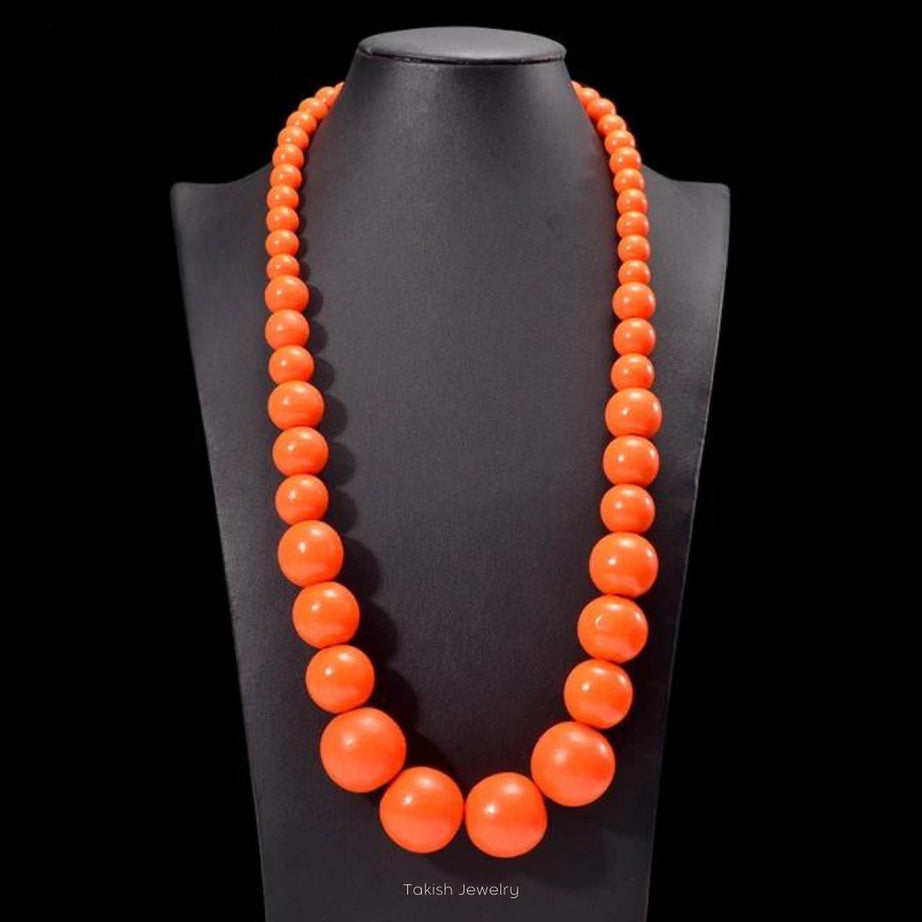 Grote Oranje Kralenketting - Handgemaakte Houten Kralen Choker voor Etnische Stijl