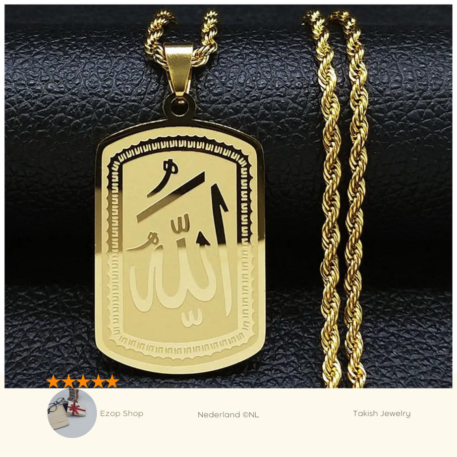 Vernieuwde Islamitische Ketting met Allah Hanger in Goudkleur - Unisex Design