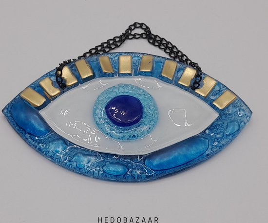 Handgemaakte Glazen Evil Eye voor Bescherming - Authentiek & Kleurrijk, 8x12 cm