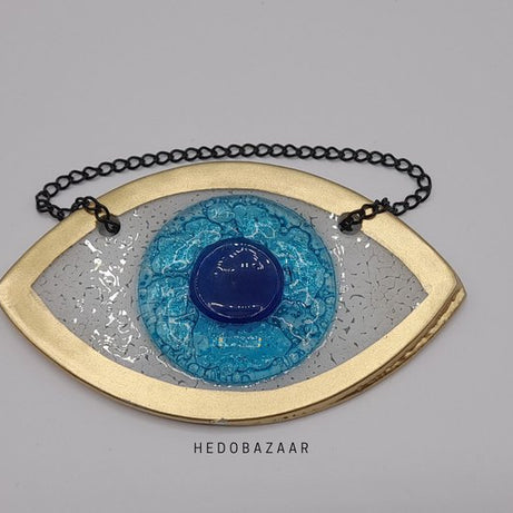 Handgemaakte Glazen Boze Oog - Blauw, Turkoois, Goud, Transparant