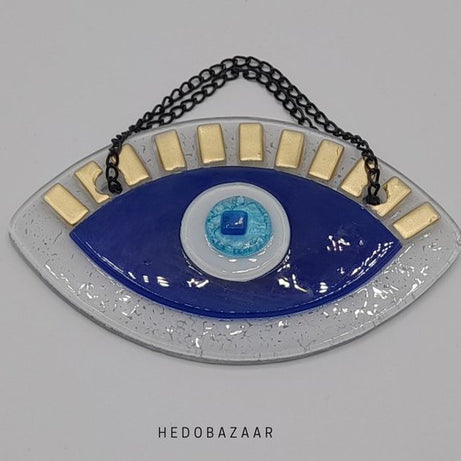 Handgemaakte Glazen Evil Eye Kralen - Traditionele Bescherming in Wit, Diep Blauw, Turquoise & Goud, 8x12 cm