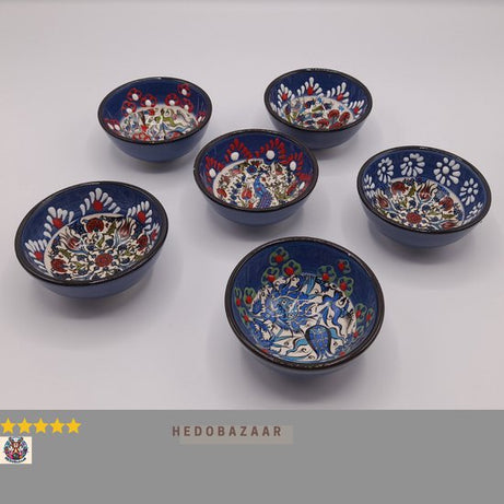 Breng Cultuur aan Tafel met Handgemaakte Anatolische Keramische Kleine Kommen,6 stuks x lengte 8 cm, Delftsblauw en Gemengde Kleuren - Perfect voor Snacks, Ontbijt en Sauzen