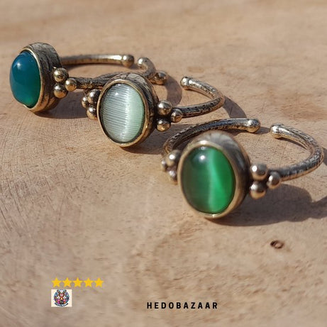 Ring Set van 3 (LICHT GROEN, DONKERGROEN, GROEN) Handgemaakte 100% Koperen Sieraden