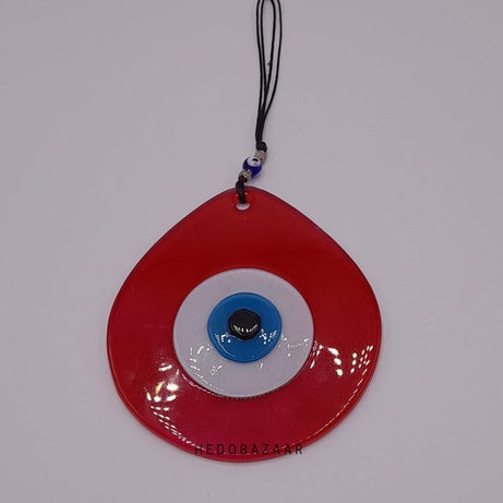 Handgemaakt Glasart Druppeloog - Kleurrijk Rood Evil Eye Bead | Beschermend & Decoratief | 13x12 cm