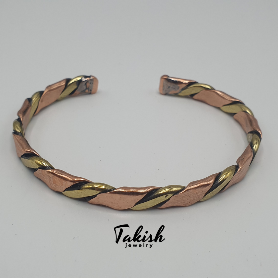 Handgemaakte 100% Koperen Armband voor Positieve Energie | Traditioneel Vakmanschap met Modern Verstelbaar Design , Unisex Gouden & Koperen Wikkelarmband |, Stijlvol & Authentiek | Lengte: 17cm, Dikte: 7mm, Gewicht: 20g"